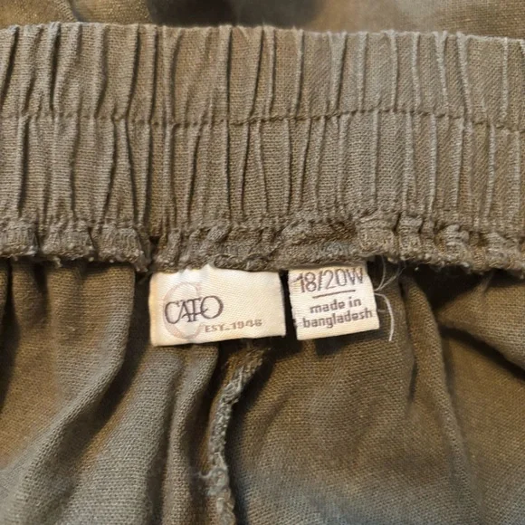Cato 18/20 Linen Blend Wide Leg Cropped Pants Olive Green - Picture 7 of 8